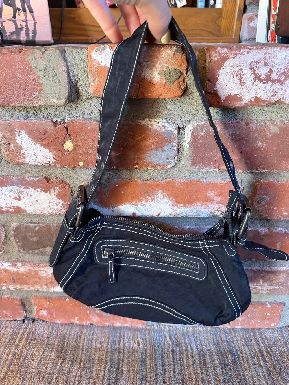 Urban Outfitters Black Micro Bag with White Stitching